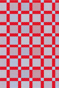 Toile cirée Sajou façon patchwork rouge et bleu