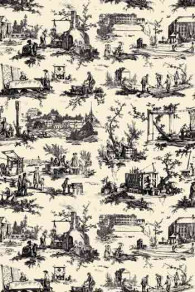 Sajou cotton toile de Jouy fabric in black and ecru Travaux de la Manufacture