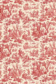 Toile cirée en toile de Jouy rouge Sajou motif Offrande à l'Amour