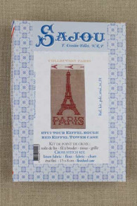 Presentation of Sajou cross stitch embroidery kit - Eiffel tower case red