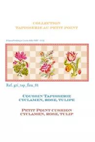Sajou tapestry basketweave chart for petit point cushion with flowers cyclamen rose and tulip