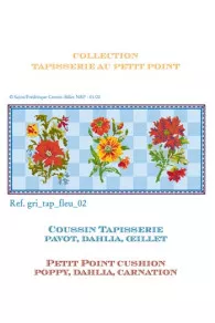 Sajou tapestry basketweave chart for petit point cushion with flowers poppy dahlia and carnation