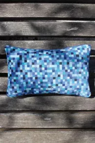Sajou basketweave cushion in blue and turquoise tones
