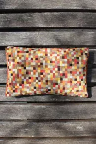 Sajou basketweave cushion in yellow, orange and brown tones