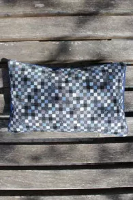 Sajou basketweave cushion in grey, ecru and black tones