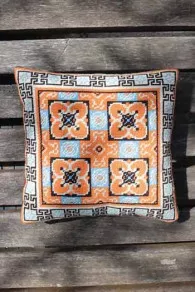 Sajou basketweave tapestry kit for Viviers square cushion in orange and blue tones