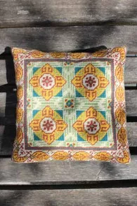 Sajou basketweave tapestry kit for Sauzet square cushion in yellow and green tones
