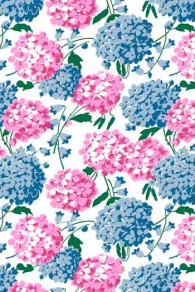 Tissu Sajou fleuri Hortensias roses et bleus