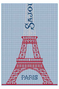 Back of Sajou cross-stitch chart large Eiffel Tower to embroider in blue, white, and red