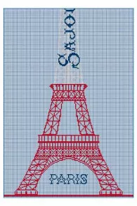 Verso de la grille de point de croix Sajou Grande Tour Eiffel bleu blanc rouge