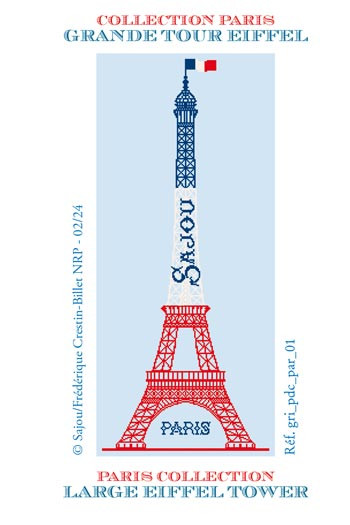 Grille de point de croix Sajou Grande Tour Eiffel bleu blanc rouge