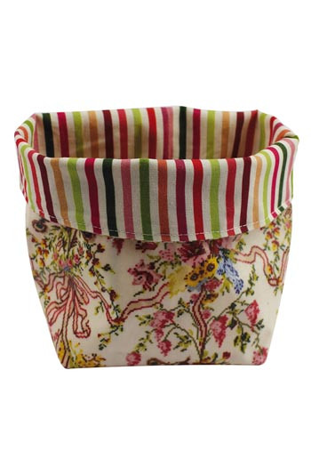 Pot Sajou en toile cirée Marie Antoinette doublé de tissu à rayures rose et vert Pot Sajou en toile cirée Marie Antoinette doublé de tissu à rayures rose et vert
