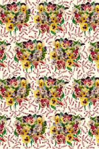 Sajou Stoff aus beschichteter Baumwolle Blumenmuster Stiefmütterchen