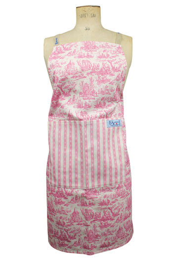 Tablier Sajou cuisine bricolage tissu toile de Jouy l'Abreuvoir rose pâle