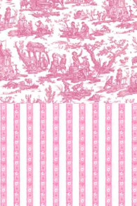 Toile de Jouy Sajou rose pâle l'Abreuvoir et son tissu coordonné à rayures