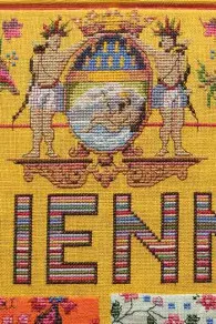 Détail de la grille de point de croix Sajou Tissus indiennes : armoiries de la Compagnie des Indes