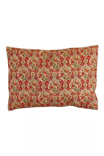 Kit de point de croix Sajou coussin tissu fleuri indienne Pondichéry rouge brodé Kit de point de croix Sajou coussin tissu fleuri indienne Pondichéry rouge brodé