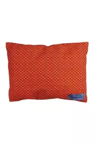 Dos du kit de point de croix Sajou coussin tissu fleuri indienne Chandernagor rouge brodé