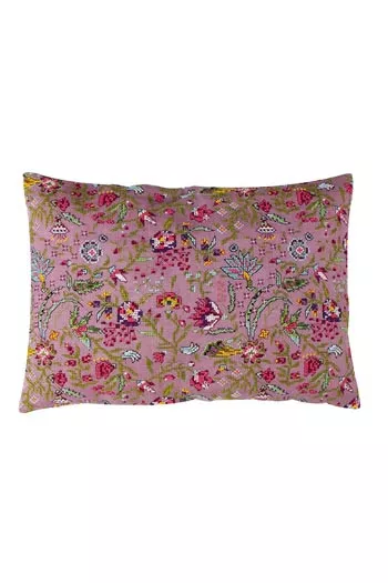 Kit de point de croix Sajou coussin tissu fleuri indienne Jaipur mauve brodé Kit de point de croix Sajou coussin tissu fleuri indienne Jaipur mauve brodé