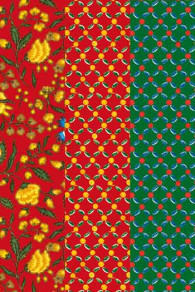 Les trois tissus indiennes rouges et verts Chandernagor du kit couture Sajou sapin de Noël