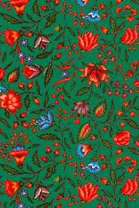 Tissu Sajou coton tissu indienne fleurie Chandernagor vert