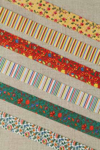 Set mit sechs Sajou Dekobänder für kleine Beutel mit Doppelzug