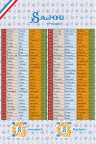 Liste der 60 Farben des Lin câblé Garns für Lederwaren von Fil Au Chinois auf der Sajou Farbkarte
