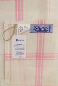 Torchon à broder lin 12 fils écru et rose bride d'accrochage et étiquette Sajou