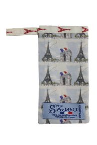 Rückseite des bestickten Etui Eiffelturm Rot mit Sajou Logo