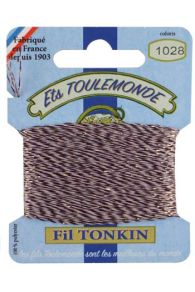 Fil broderie brillant Tonkin Sajou coloris 1028 Chiné violet sur carte de 10 mètres