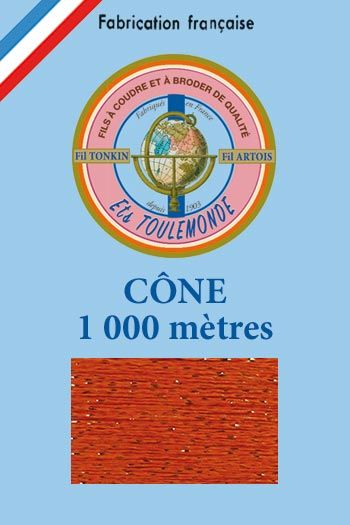 Fil broderie brillant Tonkin Sajou coloris Abricot en présentation professionnelle sur cône de 1000 mètres Fil broderie brillant Tonkin Sajou coloris Abricot en présentation professionnelle sur cône de 1000 mètres