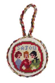 Front of the Sewing Club medallion – Puffies stuffed needlepoint ornaments kit