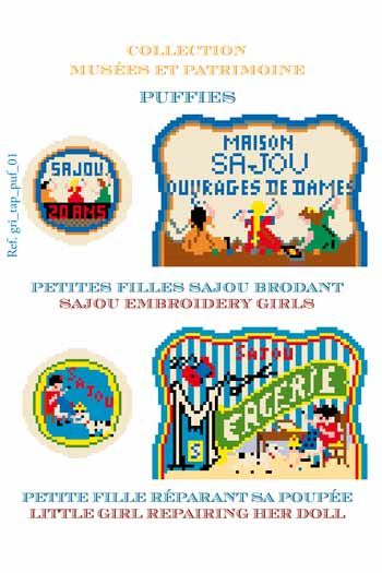 Sajou charts for puffies in petit point needlepoint – Little Girls Embroidering and Little Girl Sewing Sajou charts for puffies in petit point needlepoint – Little Girls Embroidering and Little Girl Sewing