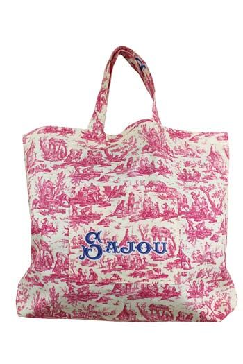 Kit couture Sajou grand sac pour les courses à coudre tissu Toile de Jouy rose pâle Kit couture Sajou grand sac pour les courses à coudre tissu Toile de Jouy rose pâle