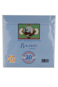 Dos de la pochette de présentation de l'essuie-lunettes microfibre Sajou motif Chat et Chien pelotant