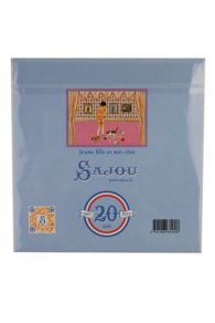 Dos de la pochette de présentation de l'essuie-lunettes microfibre Sajou motif Jeune Fille et Chat 