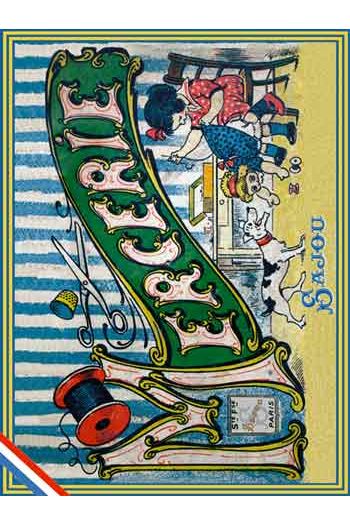 Collector postcard – Sajou haberdashery theme – Little Girl repairing her Doll Collector postcard – Sajou haberdashery theme – Little Girl repairing her Doll