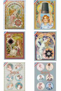 Die Sajou Postkarte Fingerhüte ist auch Teil einer Serie von sechs Jugendstil-Postkarten in einem Umschlag präsen
