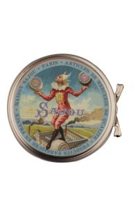 Other Sajou product on the theme of Tightrope Walker: triangular pins in a metal tin