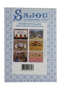 Presentation of iconic motif Sajou postcards – haberdashery theme – in folder