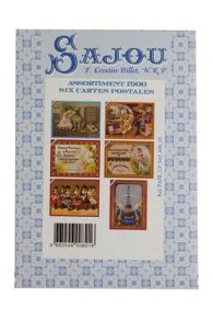 Presentation of 1900 motif Sajou postcards – haberdashery theme – in folder