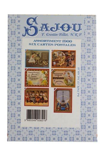 Presentation of 1900 motif Sajou postcards – haberdashery theme – in folder