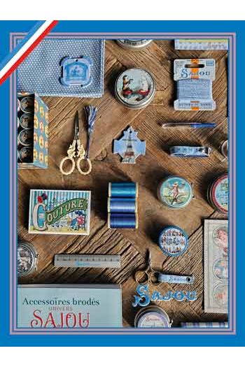 Collectible haberdashery postcard – the world of Sajou in blue tones Collectible haberdashery postcard – the world of Sajou in blue tones