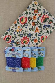 Tonkin glossy embroidery threads and Napoleon indienne fabric swatch for embellishment embroidery project