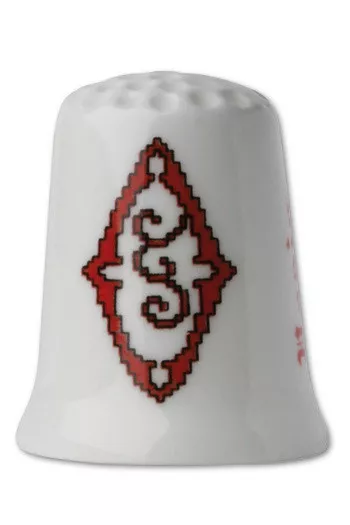 Dé porcelaine Point de croix rougeLettre O Dé porcelaine Point de croix rougeLettre O