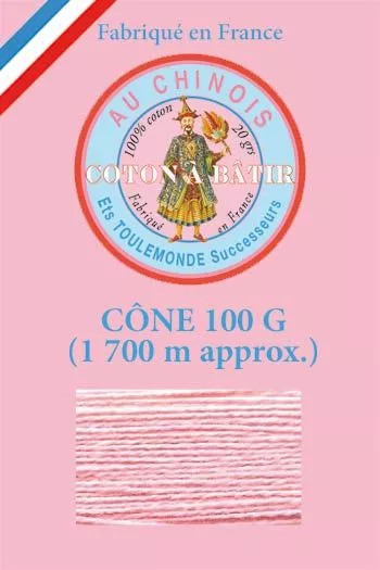Fil Au Chinois cotton tacking thread 1 700m cone - colour pink Fil Au Chinois cotton tacking thread 1 700m cone - colour pink