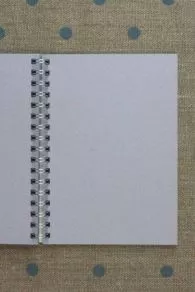 Mauve inner pages of the Sajou spiral notebook – haberdashery theme
