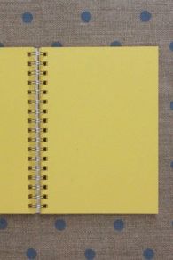 Yellow inner pages of the Sajou spiral notebook – haberdashery theme