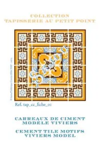 Sajou tapestry chart for petit point cushion with orange and blue geometric patterns