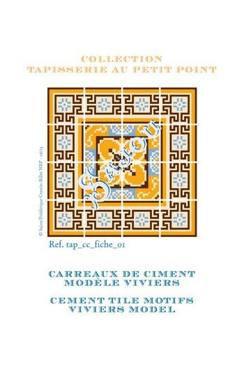 Sajou tapestry chart for petit point cushion with orange and blue geometric patterns Sajou tapestry chart for petit point cushion with orange and blue geometric patterns